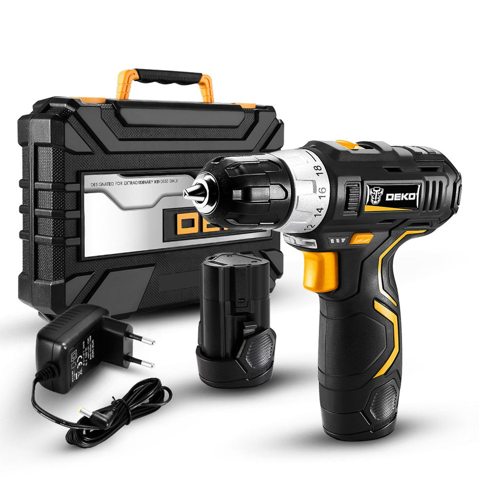 DEKO GCD12DU3 12V Max Electric Screwdriver Cordless Drill Mini Wireless Power Driver DC Lithium-Ion Battery 3/8-Inch 2-Speed