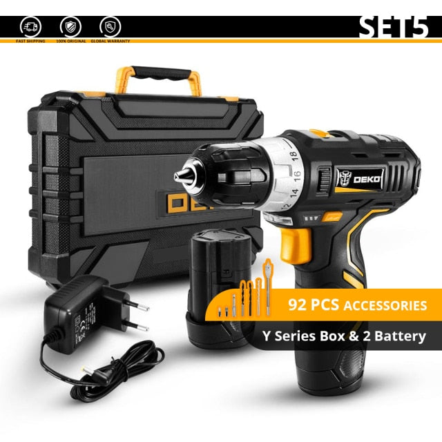 DEKO GCD12DU3 12V Max Electric Screwdriver Cordless Drill Mini Wireless Power Driver DC Lithium-Ion Battery 3/8-Inch 2-Speed