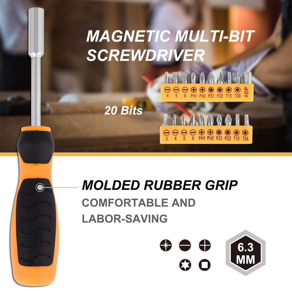 DEKO Hand Tools Woodworking tools Hand Tool Kit with Storage Case Plastic Tool box Screwdriver Knife Socket Wrench Multi tool