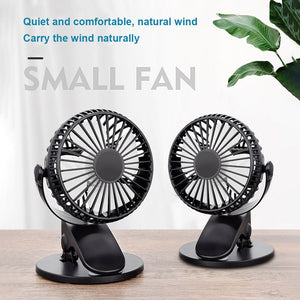 USB Desk Fan Table Mini Clip Portable Cooling with 3 Speed Powered Stroller 360° Rotate Personal Quiet Electric for Home Office