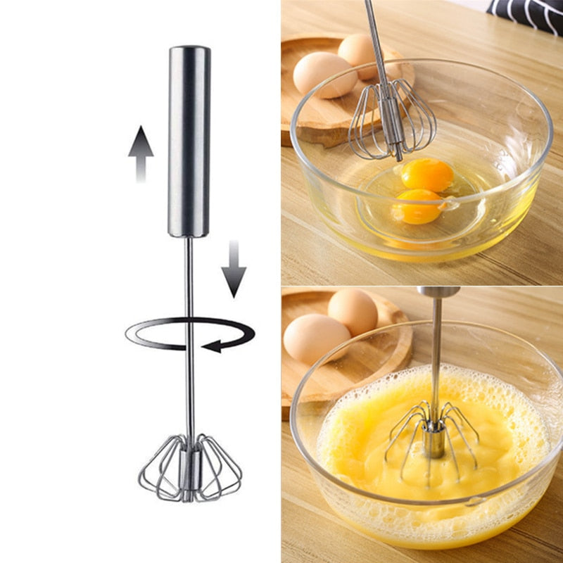 Hand Push Egg Beater Stainless Steel Blender Mixer Whisk Semi-Automatic Egg New