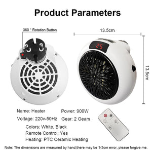 900W Electric Heater Remote Control Constant Temperature Timer Mini Fan Heater Home Office Room Heater Handheld Air Heater Heate