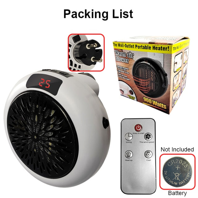 900W Electric Heater Remote Control Constant Temperature Timer Mini Fan Heater Home Office Room Heater Handheld Air Heater Heate